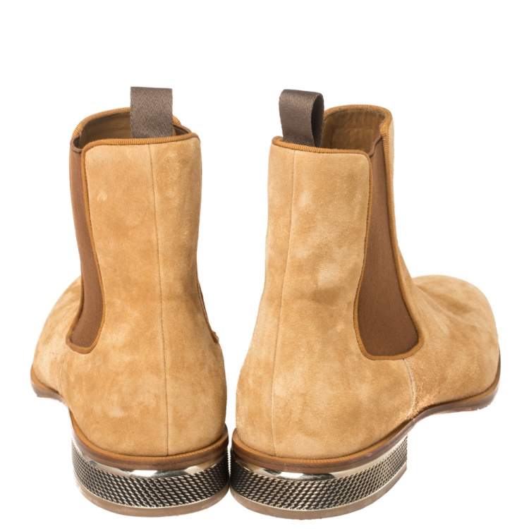 Pre Owned Christian Louboutin Beige Suede Chelsea Roadie Boots Size 42