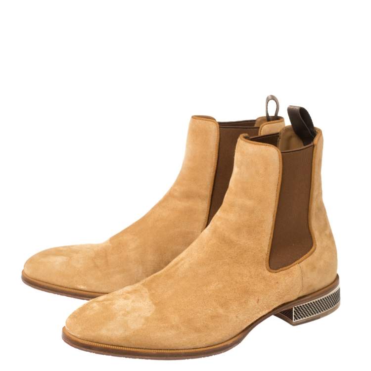 Pre Owned Christian Louboutin Beige Suede Chelsea Roadie Boots Size 42