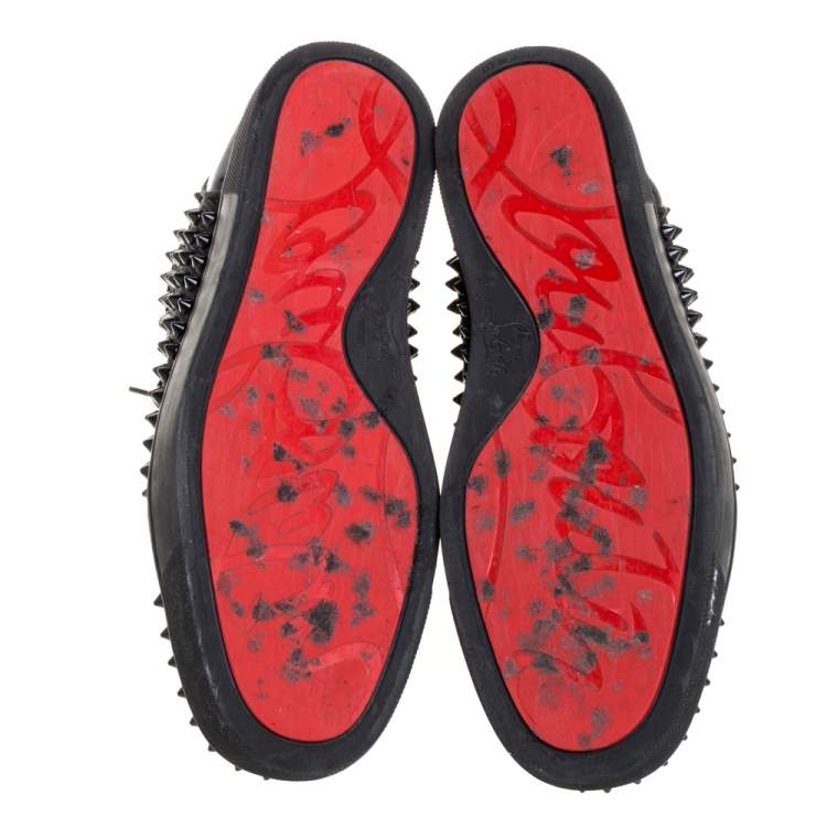 Pre Owned  Christian Louboutin Black Suede And Patent Leather Louis Spikes High Top Sneakers Size 42