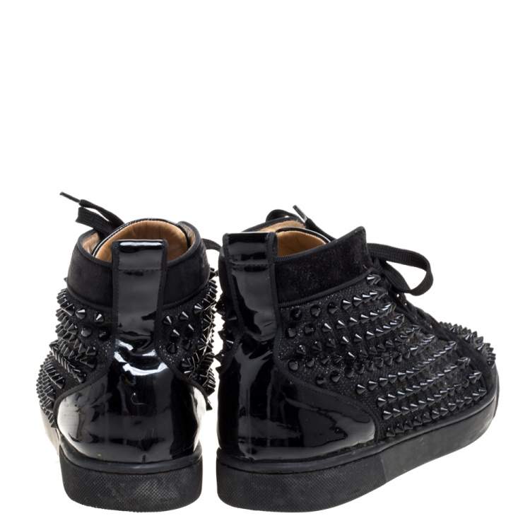 Pre Owned  Christian Louboutin Black Suede And Patent Leather Louis Spikes High Top Sneakers Size 42