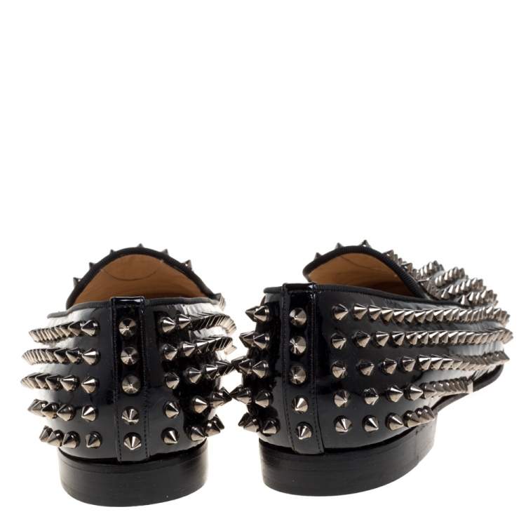 Pre Owned Christian Louboutin Black Patent Leather Rollerboy Spike Loafers Size 40