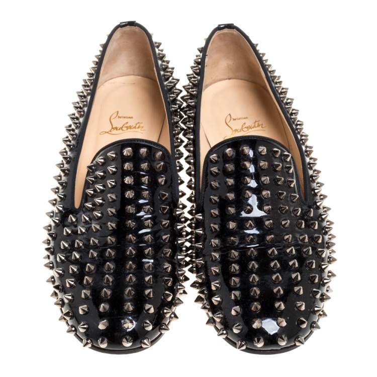 Pre Owned Christian Louboutin Black Patent Leather Rollerboy Spike Loafers Size 40