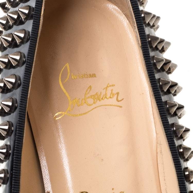 Pre Owned Christian Louboutin Black Patent Leather Rollerboy Spike Loafers Size 40