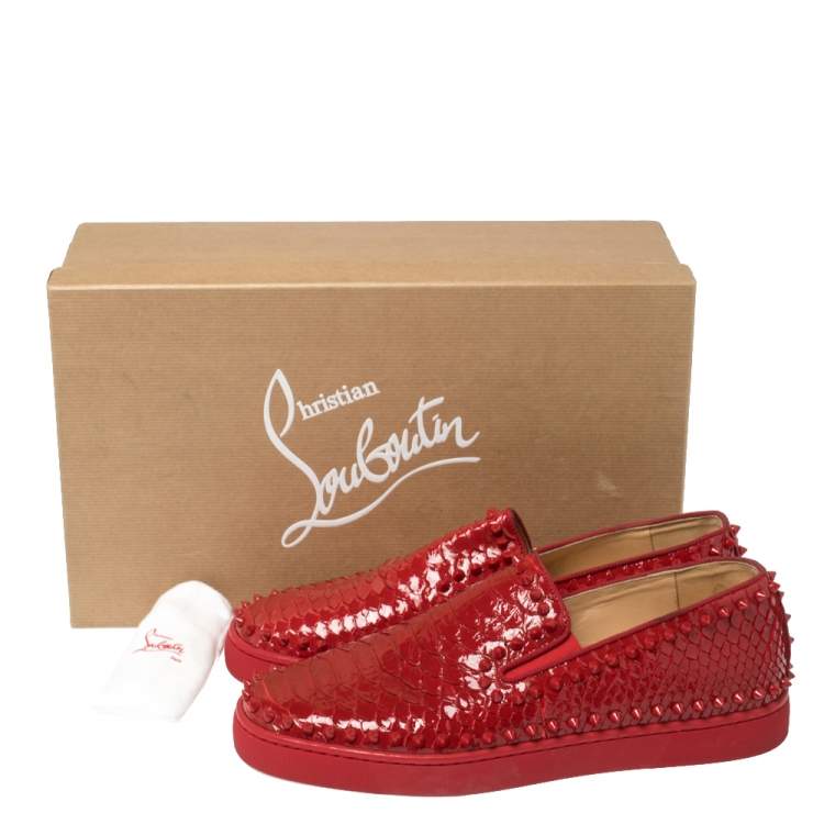 Pre Owned Christian Louboutin Red Python Roller Boat Spiked Slip On Sneakers Size 43