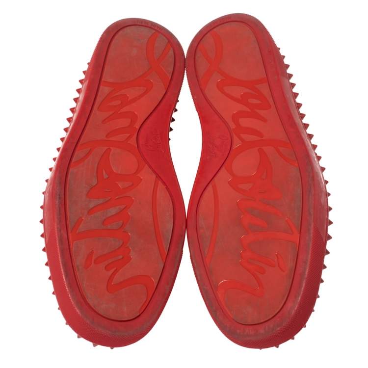 Pre Owned Christian Louboutin Red Python Roller Boat Spiked Slip On Sneakers Size 43