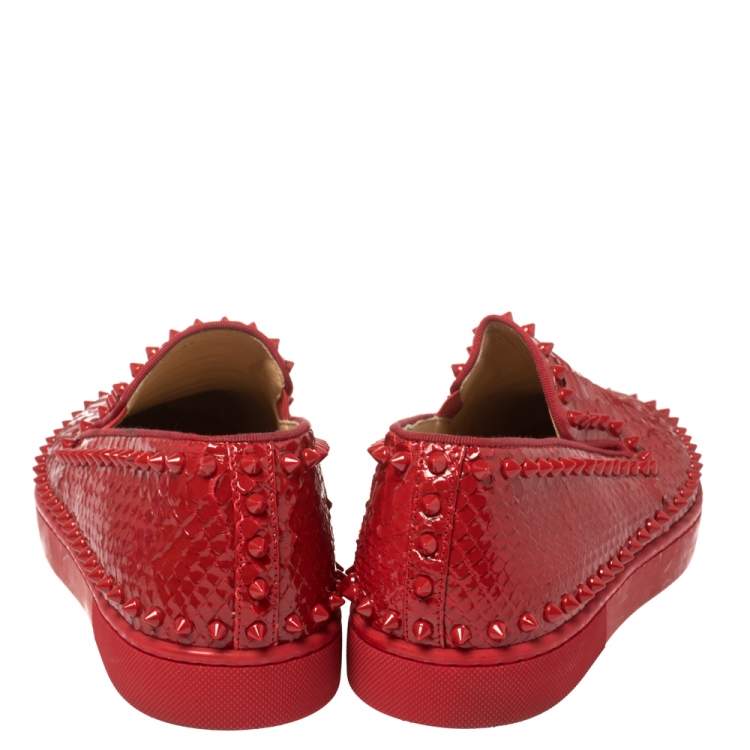 Pre Owned Christian Louboutin Red Python Roller Boat Spiked Slip On Sneakers Size 43