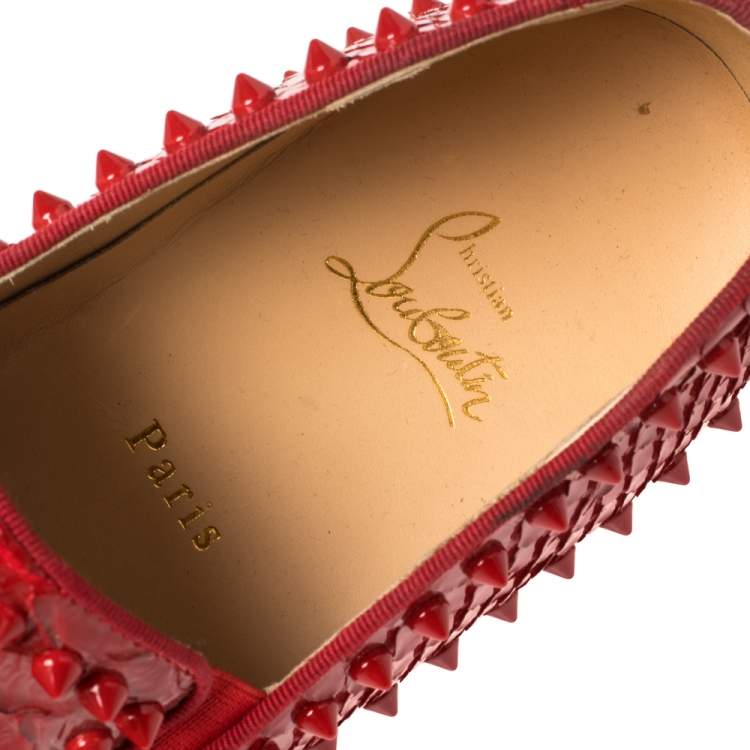 Pre Owned Christian Louboutin Red Python Roller Boat Spiked Slip On Sneakers Size 43