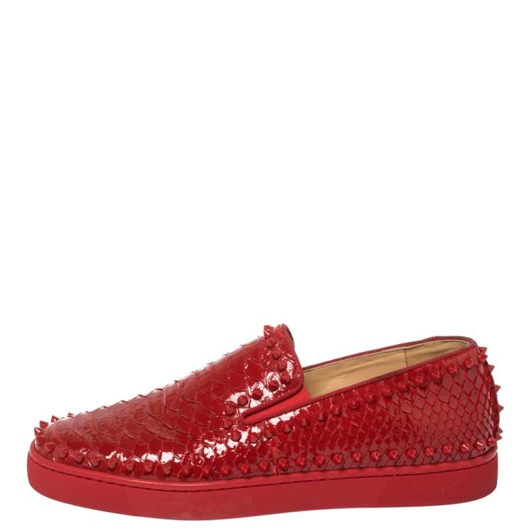 Christian Louboutin Red Python Roller Boat Spiked Slip On Sneakers