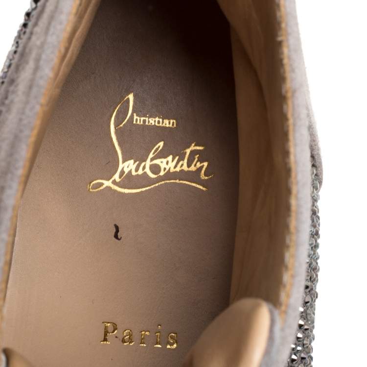 Pre Owned Christian Louboutin Grey Suede Strass High-Top Sneakers Size 42.5