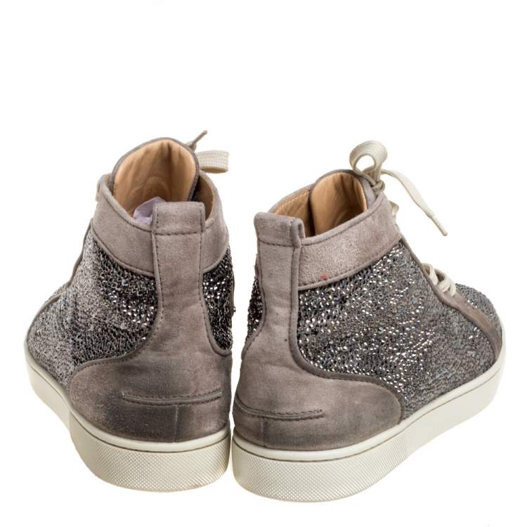 Pre Owned Christian Louboutin Grey Suede Strass High-Top Sneakers Size 42.5