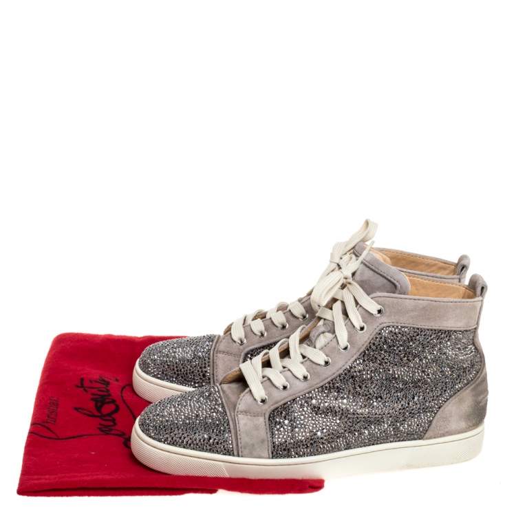 Pre Owned Christian Louboutin Grey Suede Strass High-Top Sneakers Size 42.5