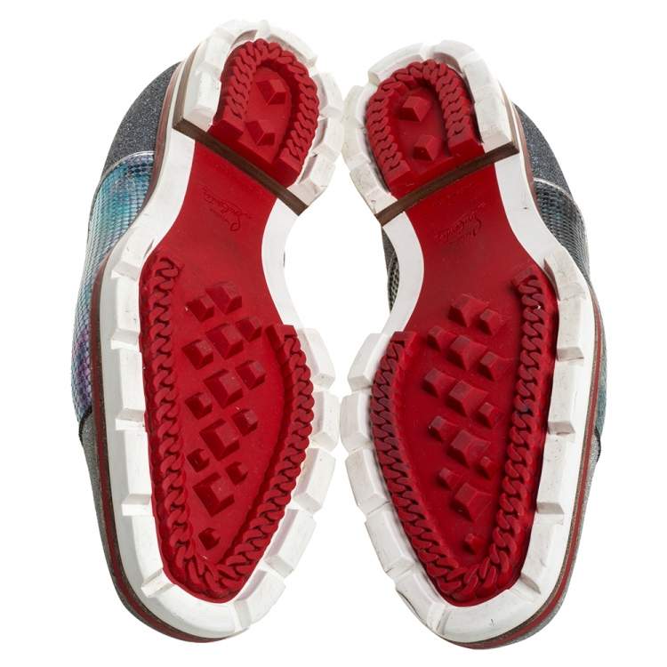 Pre Owned Christian Louboutin Multicolor Leather And Glitter Fabric Cap Toe Oxfords Size 42