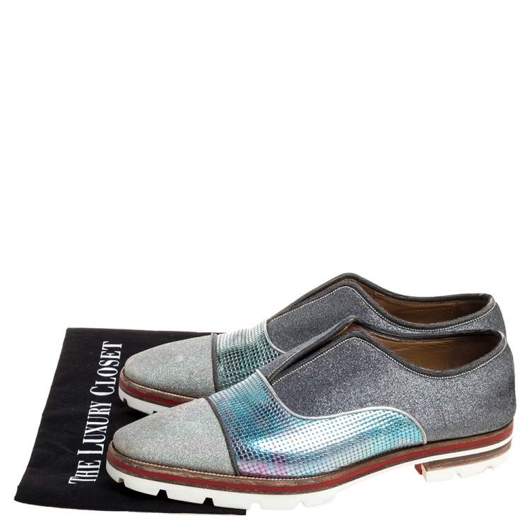 Pre Owned Christian Louboutin Multicolor Leather And Glitter Fabric Cap Toe Oxfords Size 42