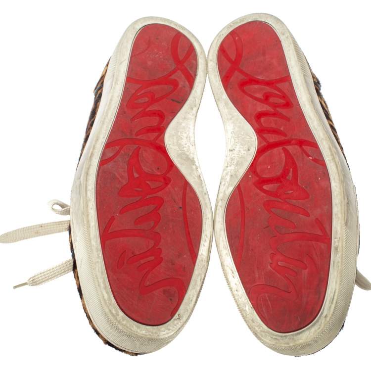 Pre Owned Christian Louboutin Brown Leopard Calfhair Rantulow Orlato Low Top Sneakers Size 46