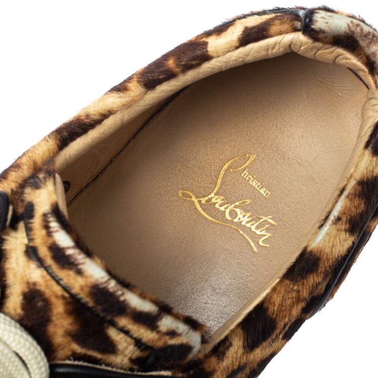 Pre Owned Christian Louboutin Brown Leopard Calfhair Rantulow Orlato Low Top Sneakers Size 46