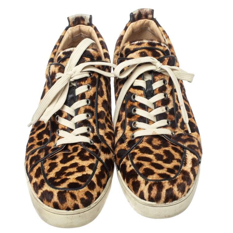 Pre Owned Christian Louboutin Brown Leopard Calfhair Rantulow Orlato Low Top Sneakers Size 46