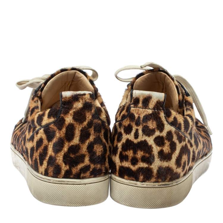 Pre Owned Christian Louboutin Brown Leopard Calfhair Rantulow Orlato Low Top Sneakers Size 46