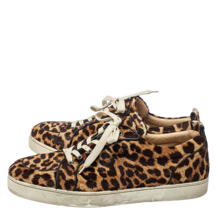 Pre Owned Christian Louboutin Brown Leopard Calfhair Rantulow Orlato Low Top Sneakers Size 46