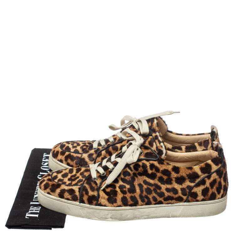 Pre Owned Christian Louboutin Brown Leopard Calfhair Rantulow Orlato Low Top Sneakers Size 46