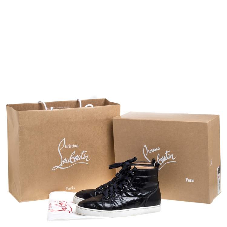 Pre Owned Christian Louboutin Black Croc Embossed Leather Rantus High Top Sneakers Size 43