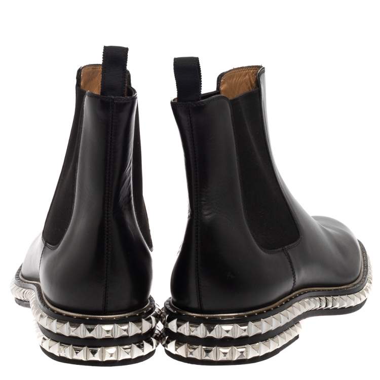 Pre Owned Christian Louboutin Black Leather River Studded Chelsea Ankle Boots Size 44