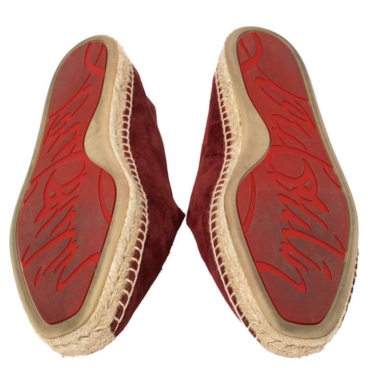 Pre Owned Christian Louboutin Burgundy Suede Captain Colonnaki Loafers Size 42