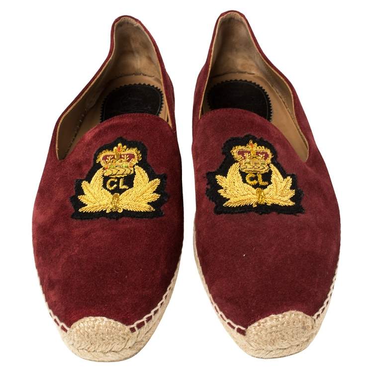 Pre Owned Christian Louboutin Burgundy Suede Captain Colonnaki Loafers Size 42