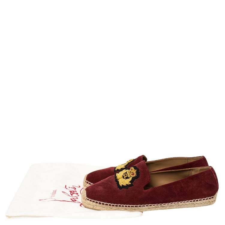 Pre Owned Christian Louboutin Burgundy Suede Captain Colonnaki Loafers Size 42