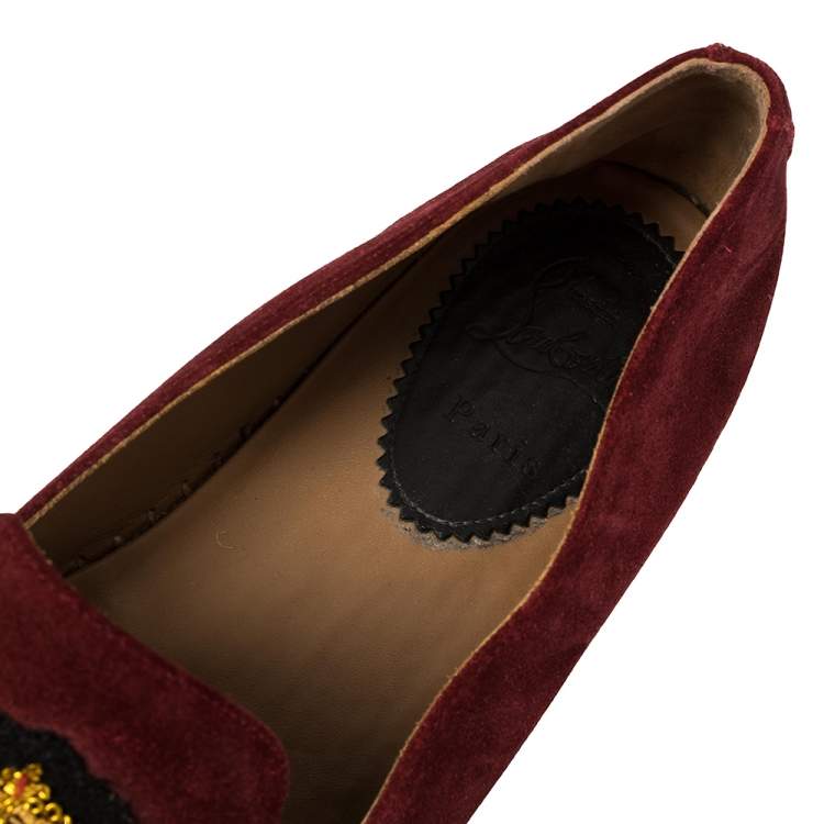 Pre Owned Christian Louboutin Burgundy Suede Captain Colonnaki Loafers Size 42