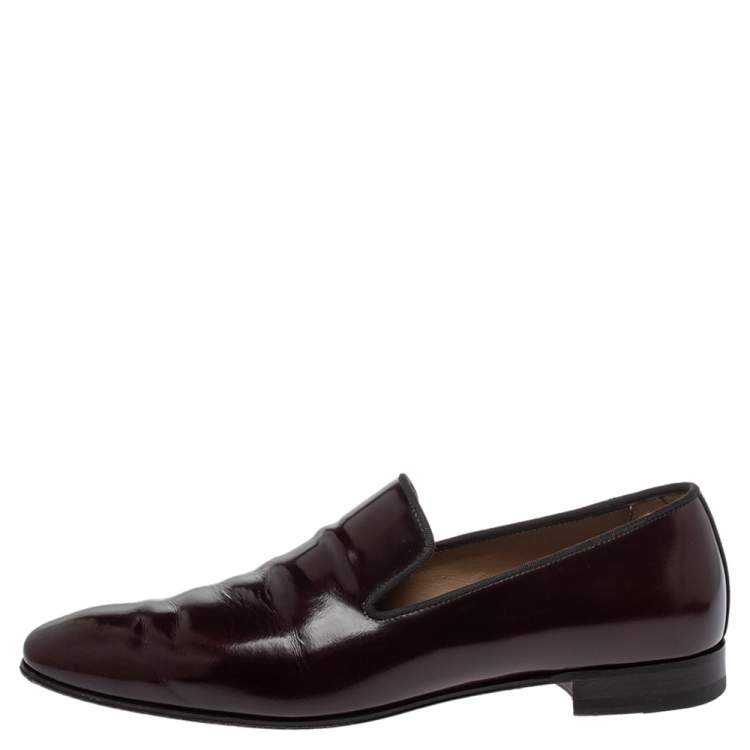 Pre Owned Christian Louboutin Burgundy Leather Dandelion Smoking Slippers Size 41.5