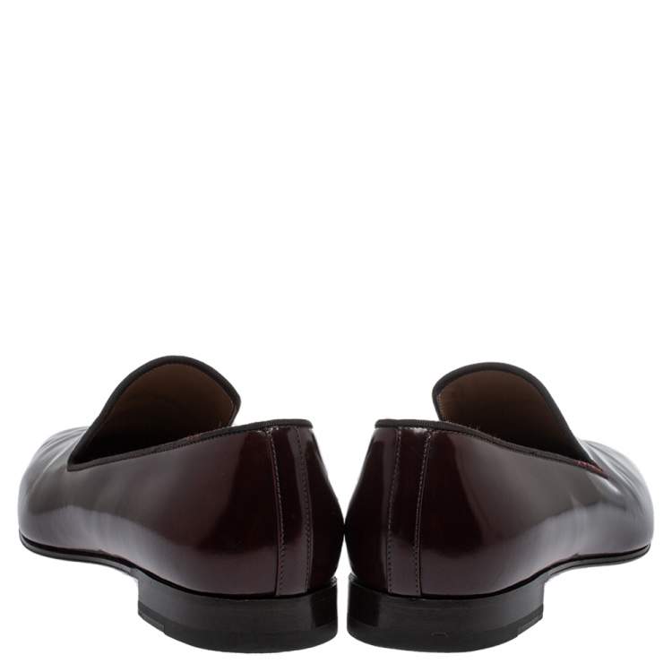 Pre Owned Christian Louboutin Burgundy Leather Dandelion Smoking Slippers Size 41.5