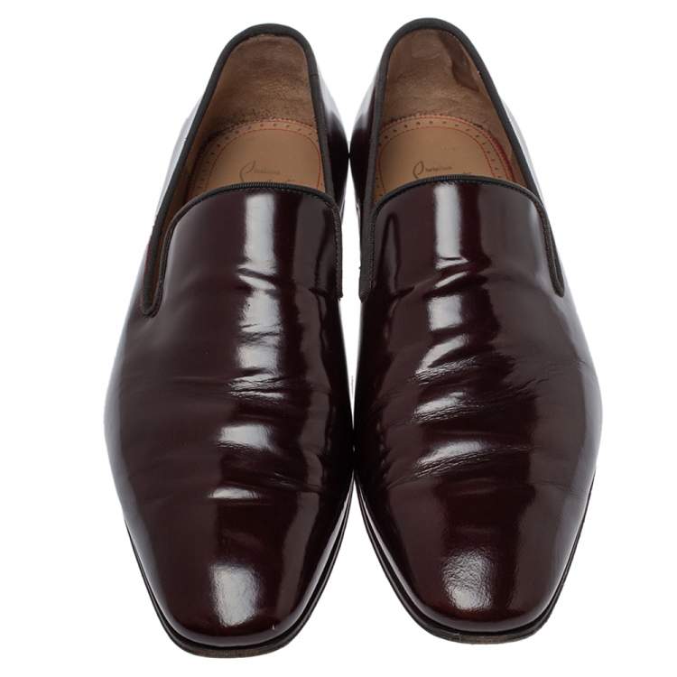 Pre Owned Christian Louboutin Burgundy Leather Dandelion Smoking Slippers Size 41.5