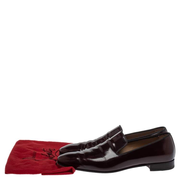 Pre Owned Christian Louboutin Burgundy Leather Dandelion Smoking Slippers Size 41.5