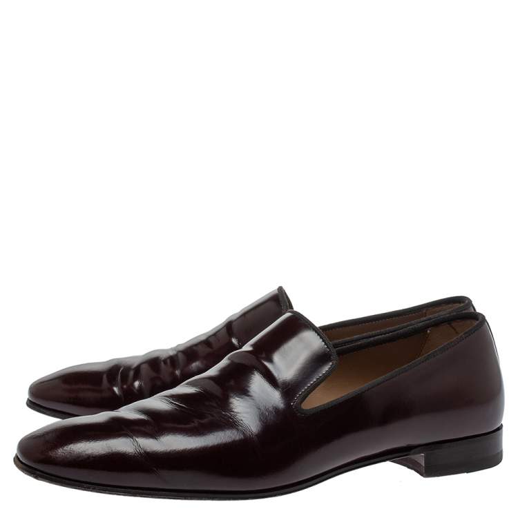 Pre Owned Christian Louboutin Burgundy Leather Dandelion Smoking Slippers Size 41.5