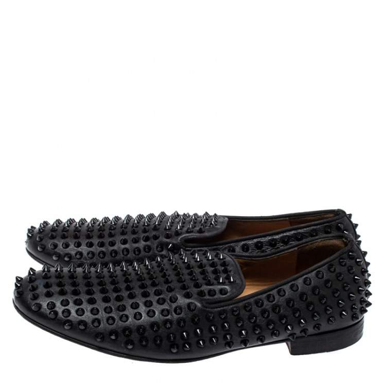 Pre Owned Christian Louboutin Black Leather Rollerboy Spiked Loafers Size 43.5