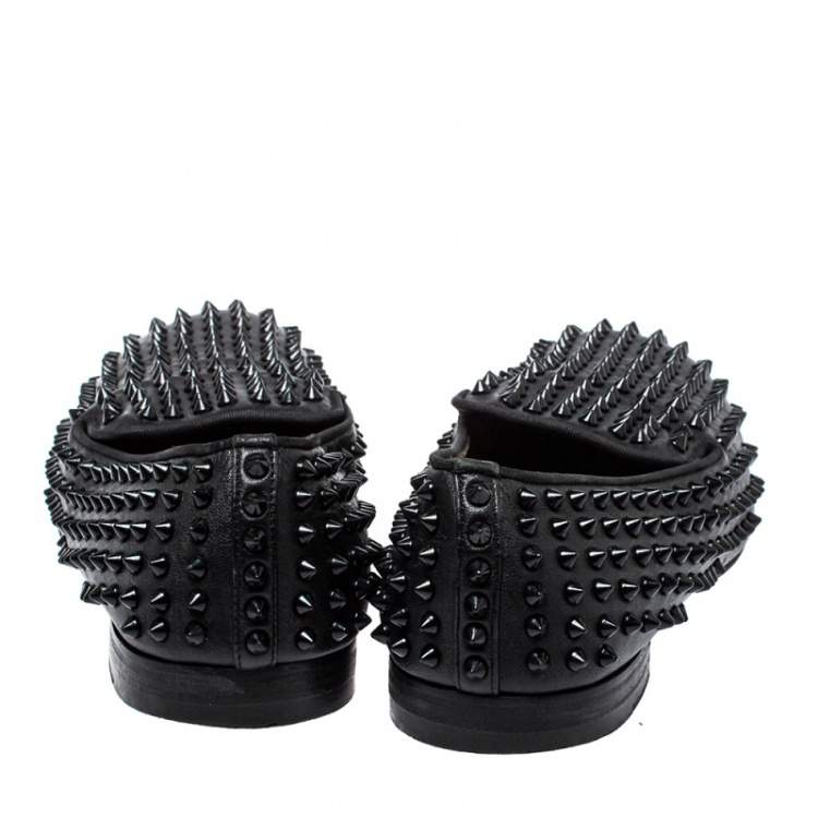 Pre Owned Christian Louboutin Black Leather Rollerboy Spiked Loafers Size 43.5