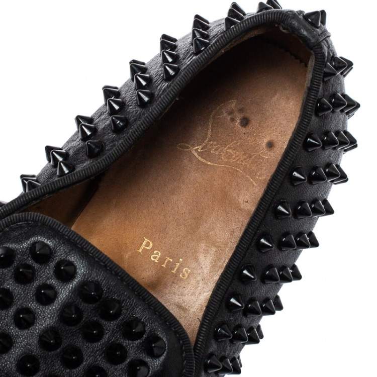 Pre Owned Christian Louboutin Black Leather Rollerboy Spiked Loafers Size 43.5