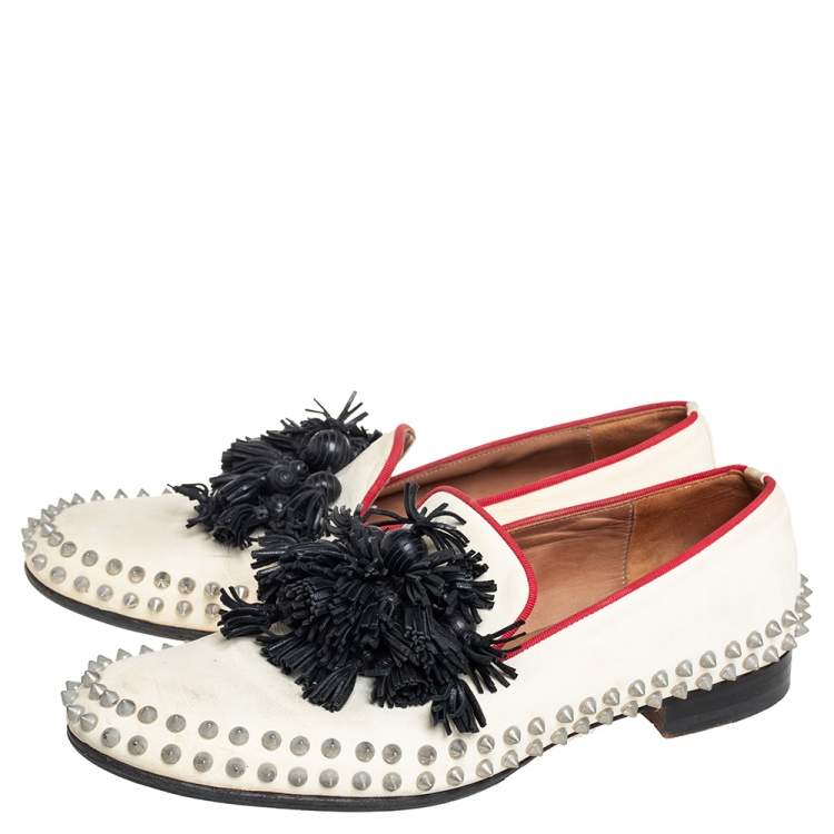 Pre Owned Christian Louboutin Cream Leather Tassel Loafers Size 41