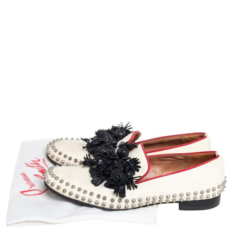 Pre Owned Christian Louboutin Cream Leather Tassel Loafers Size 41