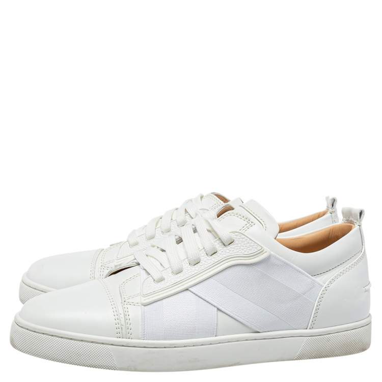 Pre Owned Christain Louboutin White Leather And Fabric Elastikid Sneakers Size 42
