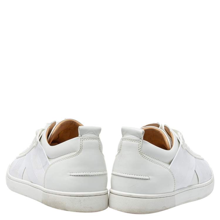 Pre Owned Christain Louboutin White Leather And Fabric Elastikid Sneakers Size 42