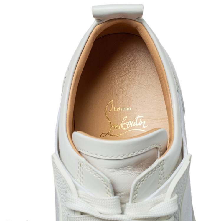 Pre Owned Christain Louboutin White Leather And Fabric Elastikid Sneakers Size 42