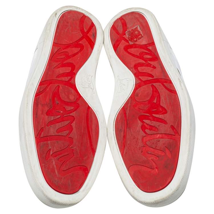 Pre Owned Christain Louboutin White Leather And Fabric Elastikid Sneakers Size 42