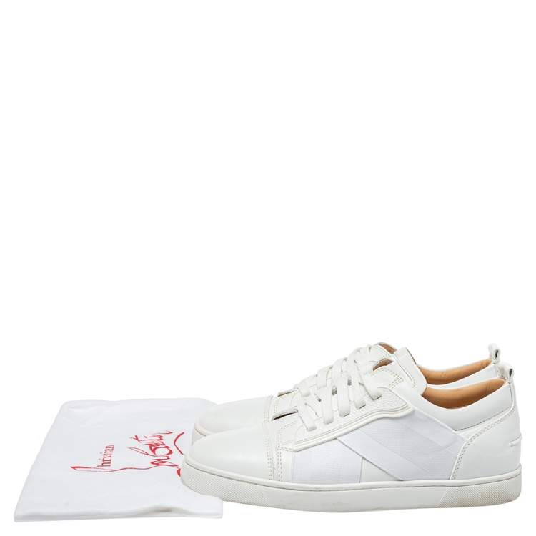 Pre Owned Christain Louboutin White Leather And Fabric Elastikid Sneakers Size 42
