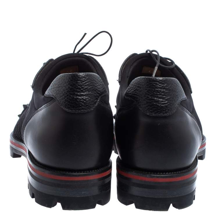 Pre Owned Christian Louboutin Black Fabric And Leather Luis Spikes Cap Toe Derby Size 42