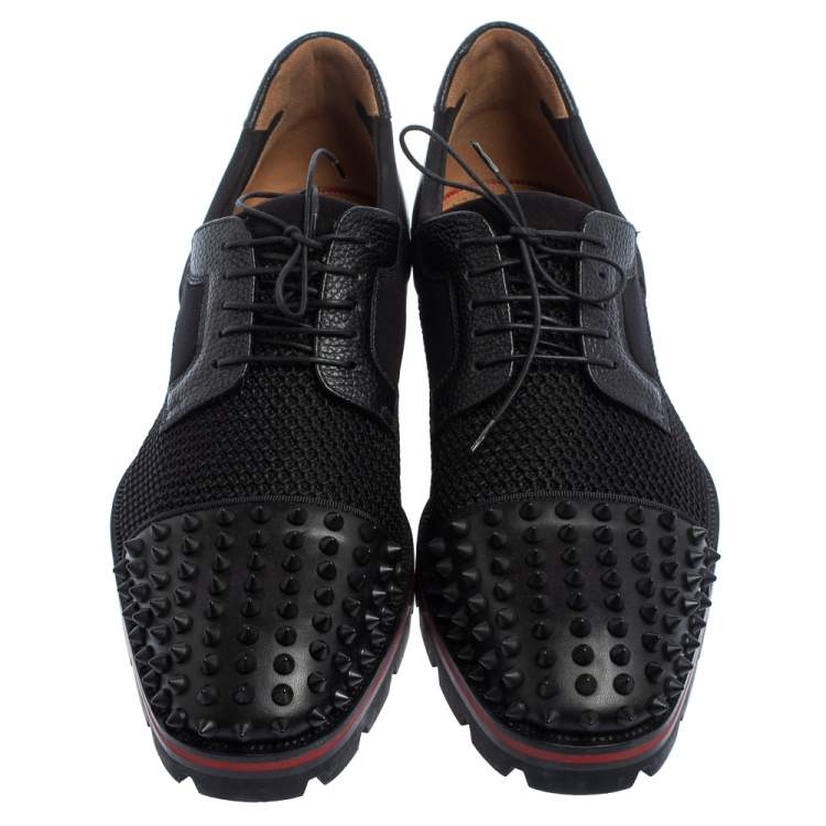 Pre Owned Christian Louboutin Black Fabric And Leather Luis Spikes Cap Toe Derby Size 42