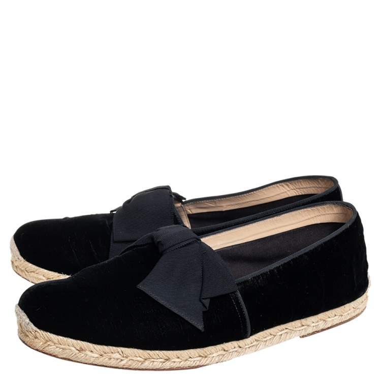 Pre Owned Christian Louboutin Black Velvet Bow Slip On Espadrilles Size 43
