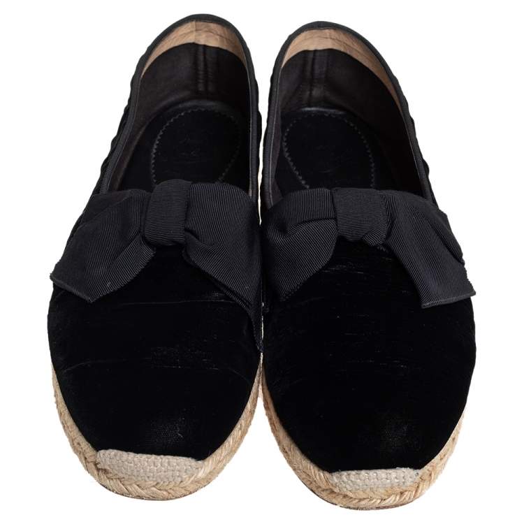 Pre Owned Christian Louboutin Black Velvet Bow Slip On Espadrilles Size 43