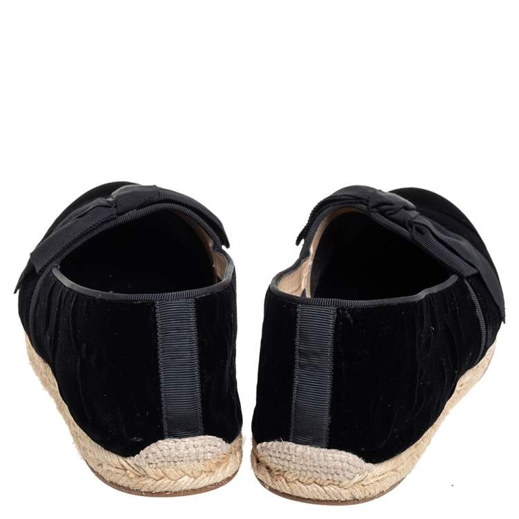 Pre Owned Christian Louboutin Black Velvet Bow Slip On Espadrilles Size 43