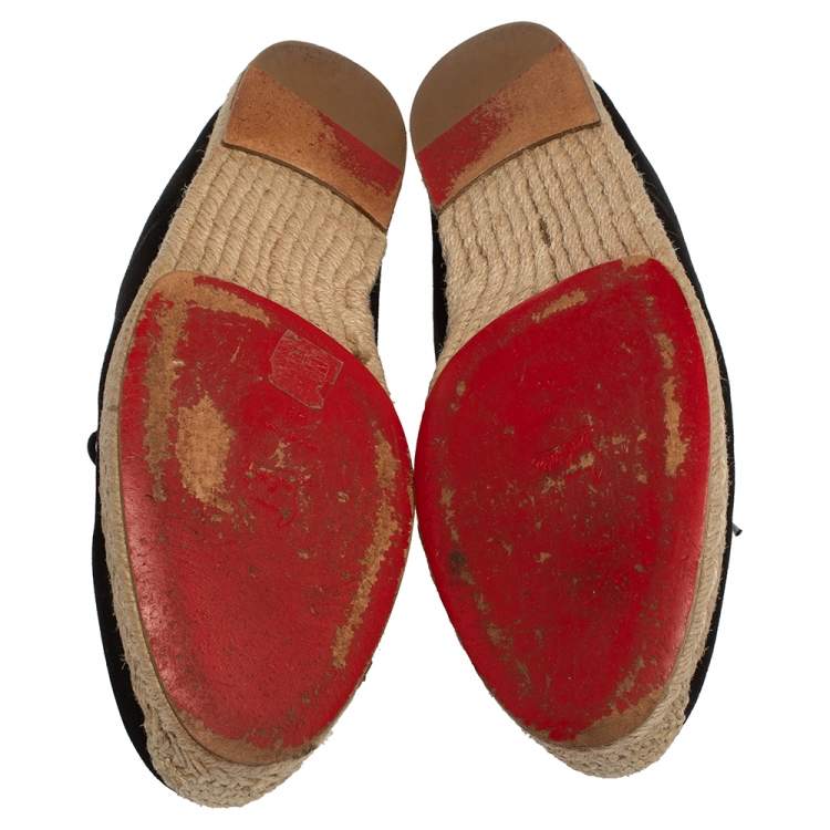 Pre Owned Christian Louboutin Black Suede Lace Up Espadrilles Size 43